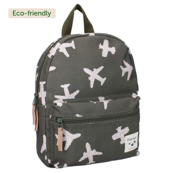 green army backpack with planes